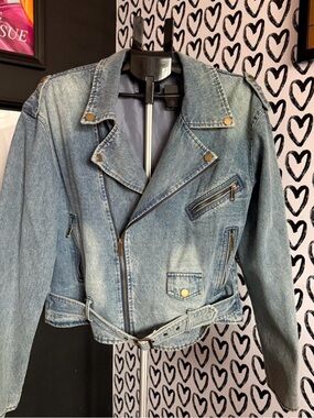 Boohoo Light Blue Denim Biker Jacket